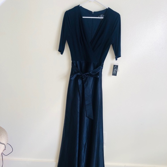 Alex Evenings 6 navy blue satin ballroom prom gown - Picture 2 of 11